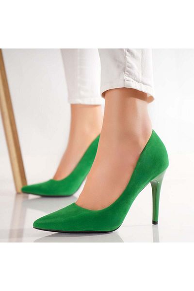 MODA STİL Women's Green Heeled Shoes Made of Eco-Suede Leather Naya, 38
