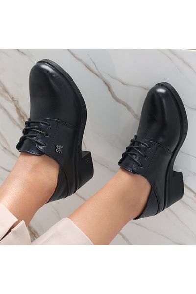 MODA STİL Women's Black Heeled Shoes Made of Genuine Leather Daruisa, 36