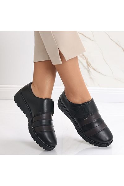MODA STİL Women's Casual Shoes Black with Brown Made of Riba Eco-Leather, 36