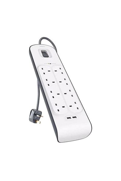 Generic belkin 8-Way Surge Protection Strip with 2-USB Port White 2m