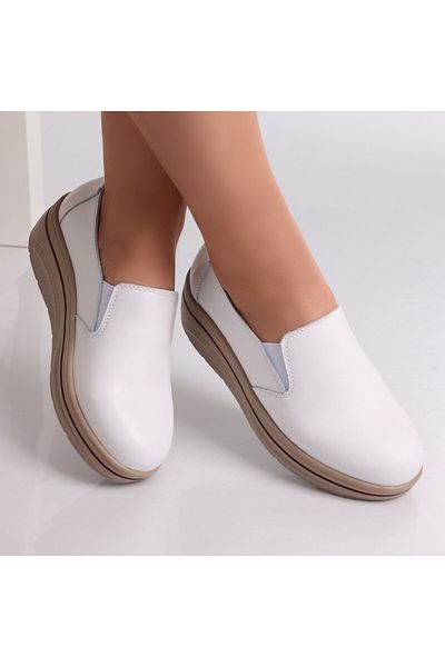 MODA STİL Women's White Platform Shoes Made of Genuine Leather Latifa, 36