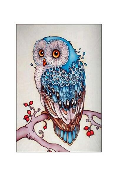 HALAMODO ديكور حائط بومة مطرزة بأحجار الراين باللون الأزرق