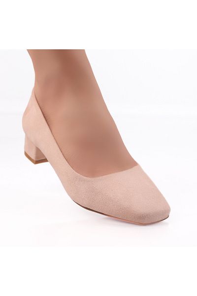 MODA STİL Women's Beige Heeled Shoes Made of Delmi Eco-Suede Leather, 35