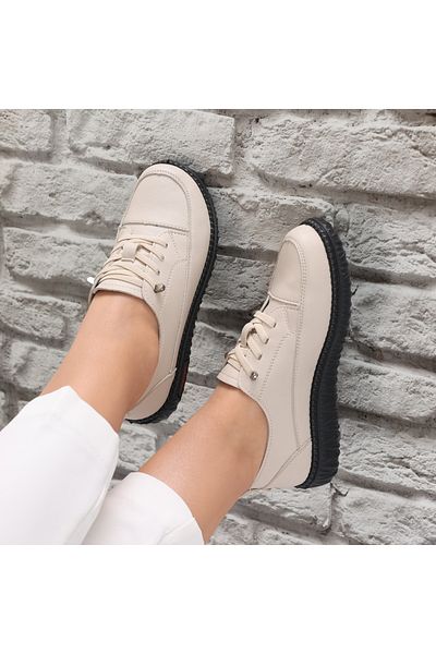MODA STİL Women's Casual Beige Shoes Made of Organic Leather Turina, 38