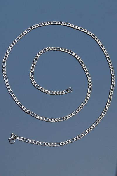 Rua Jewelry Steel Figaro Chain Necklace 3 mm Silver Color | Non-Tarnish, Unisex, 2 Years Warranty