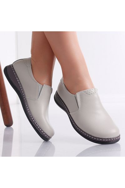 MODA STİL Women's casual shoes in grey genuine leather Deborah, 41