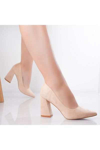 MODA STİL Women's Beige Heeled Shoes Made of Eco-Suede Leather Seva, 40