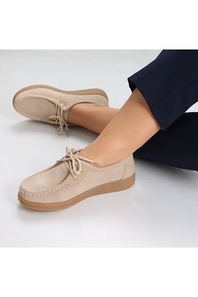 MODA STİL Women's Casual Shoes Beige Genuine Suede Leather Alenasa, 41