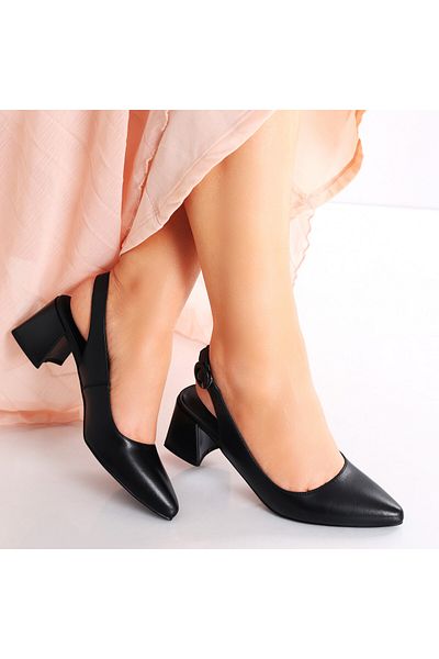 MODA STİL Women's Black Heeled Shoes Made of Genuine Leather Lezena, 38