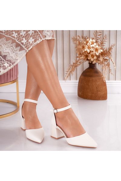 MODA STİL Women's Beige Heeled Shoes Made of Textile Desea, 35