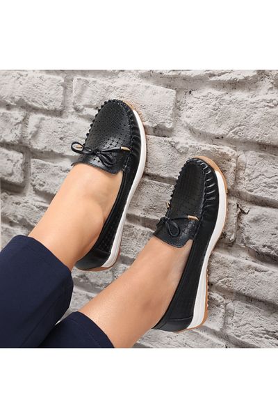 MODA STİL Women's Casual Black Shoes Made of Genuine Leather Alinca, 40