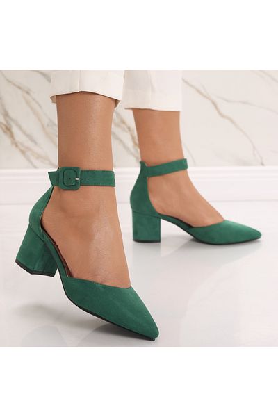 MODA STİL Women's Green Heeled Shoes Made of Ecological Suede Leather Liunda, 39