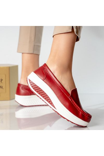 MODA STİL Women's casual red shoes, natural leather, Nancy, 40
