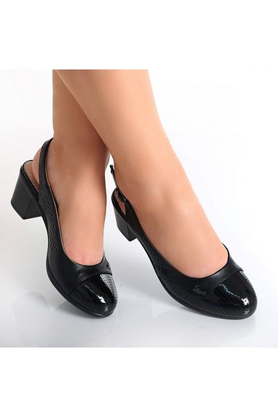 MODA STİL Women's Black Heeled Shoes Made of Delmar Eco-Leather, 40