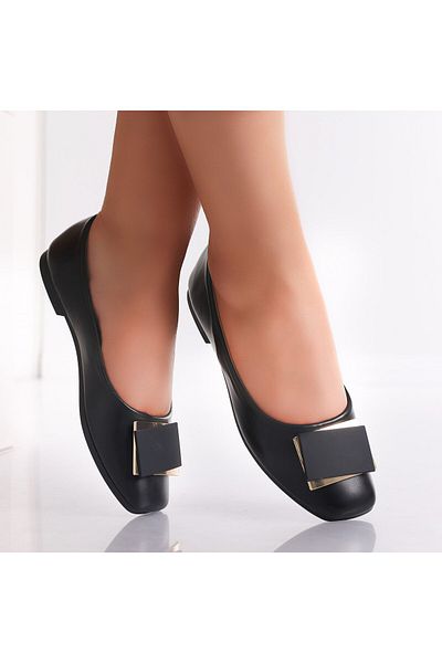 MODA STİL Women's Black Ballerinas Made of Sanazi Eco-Leather, 38