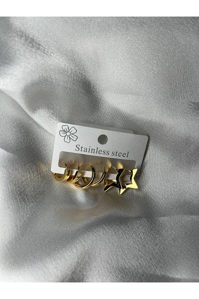 HİNESSA 3-Piece Steel Earrings with Heart