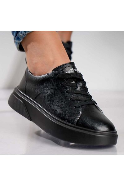MODA STİL Women's casual shoes in black genuine leather, 40