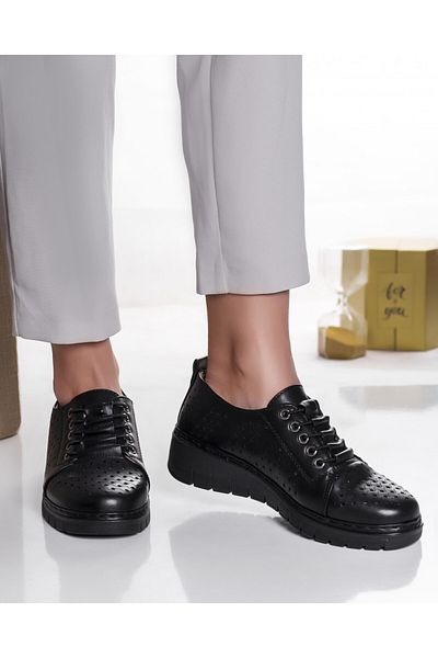 MODA STİL Women's casual black shoes made of eco-leather, 36