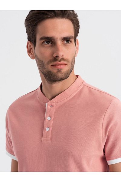 OMBRE Herren Poloshirt ohne Kragen - rosa V7 OM-TSCT-0156 XXL