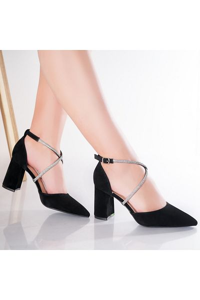 MODA STİL Women's Black Shoes Made of Ecological Suede Leather Velea, 35