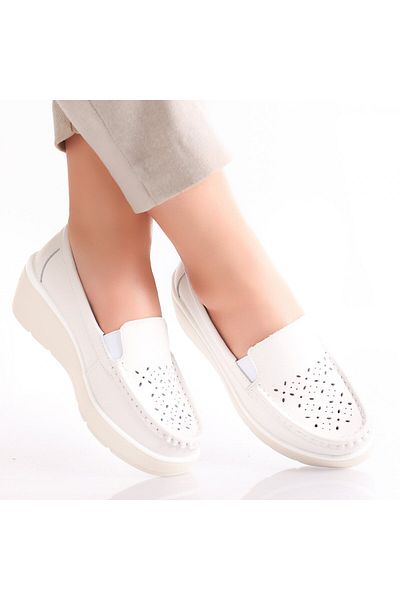 MODA STİL Women's casual white shoes made of natural leather Avril, 38