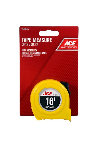 ACE Nylon Coating High Visibility Impact Resistance Tape Measure Yellow 3/4inch x 16ft