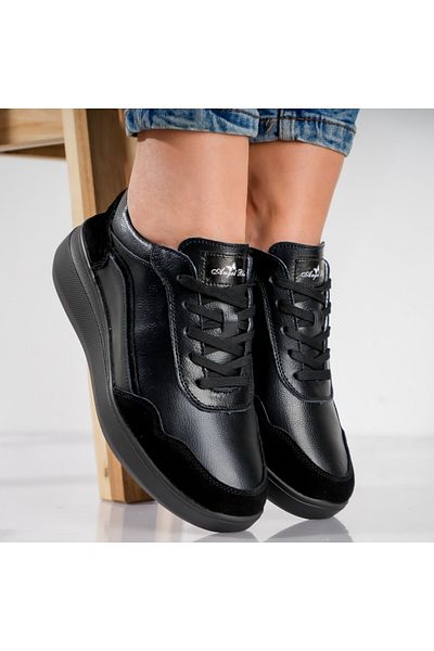 MODA STİL Women's Black Sports Shoes Made of Genuine Leather Yalgo, 38