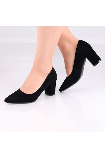 MODA STİL Women's Black Heeled Shoes Made of Alazne Eco-Suede Leather, 37