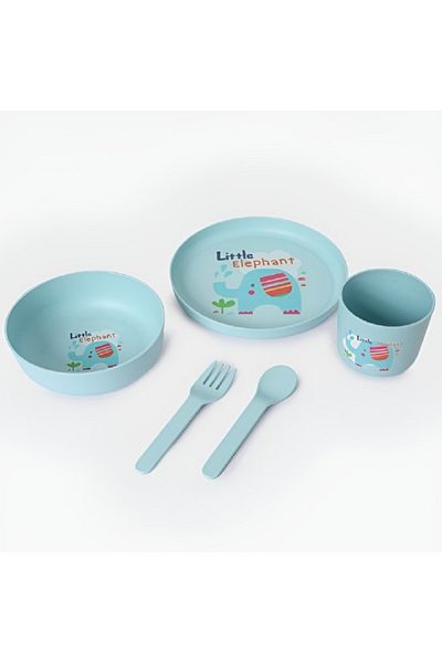 Parfait 5-Piece Little Elephant Printed Kids Dining Set Blue