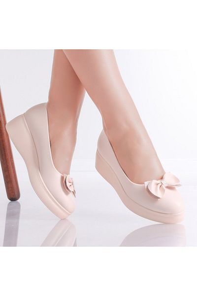 MODA STİL Women's Nude Platform Shoes Made of Inloy Eco-Leather, 38