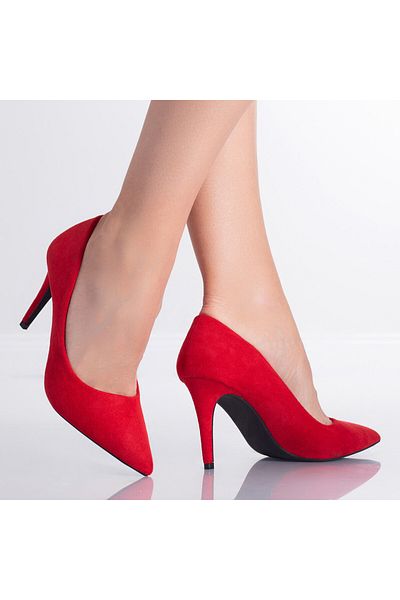 MODA STİL Women's Red Heeled Shoes Made of Eco-Suede Leather Larina, 39
