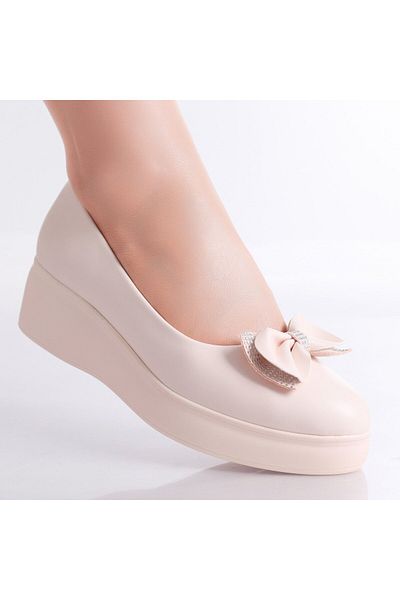 MODA STİL Women's Nude Platform Shoes Made of Inloy Eco-Leather, 38