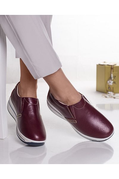 MODA STİL Women's burgundy platform shoes made of natural cord leather, 38
