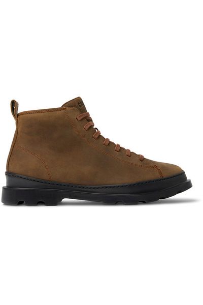 CAMPER Men's Brown Nubuck Lace-Up Mid Boots with Hook And Loop Closure and Brutus Comfort Sole