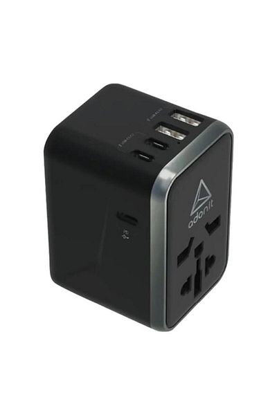 Generic ADONIT Lightweight 65 Watts Rapid Device Charging USB-A and USB-C Universal Travel Adapter Black