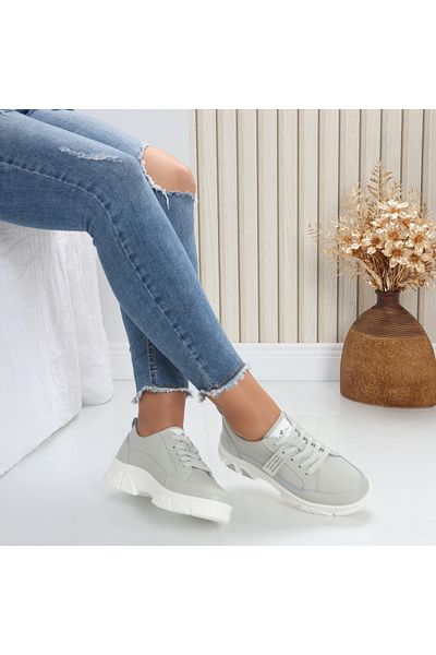 MODA STİL Women's casual shoes in grey genuine leather Mika, 40