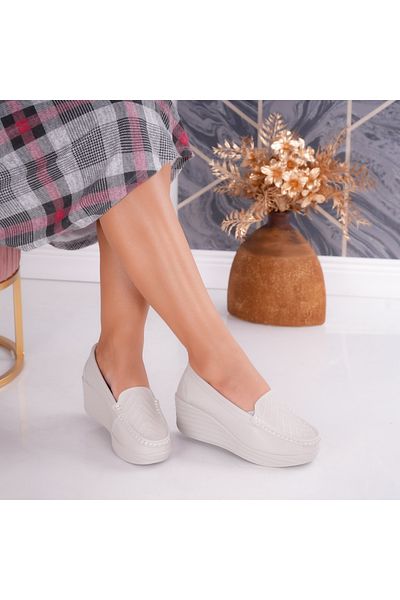 MODA STİL Dominican platform shoes, natural leather, Grey, 39