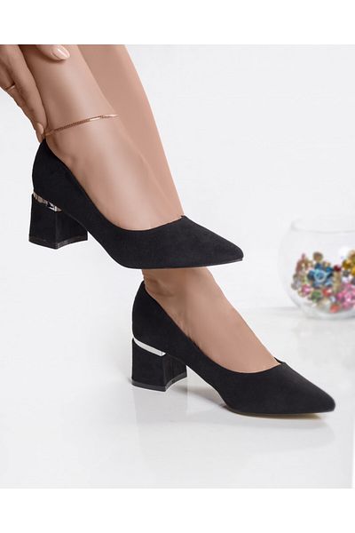 MODA STİL Women's Black Heeled Shoes Made of Dafrina Eco-Suede Leather, 38