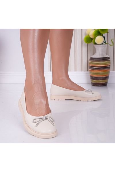MODA STİL Women's ballerinas with bow Beige made of eco-leather Ceren, 36