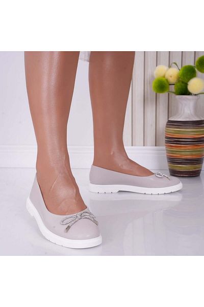 MODA STİL Women's ballerinas with bow Grey made of Ceren eco-leather, 39