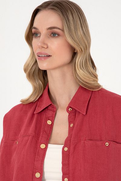 U.S. Polo Assn. Women's Cherry Long Sleeve Linen Tunic Shirt 50305939-Vr223