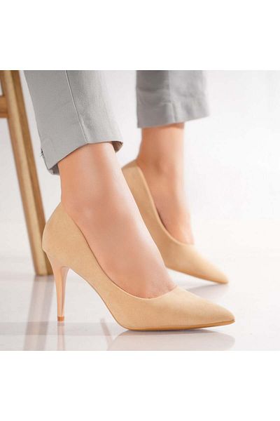 MODA STİL Women's Beige Heeled Shoes Made of Eco-Suede Leather Rumel, 37
