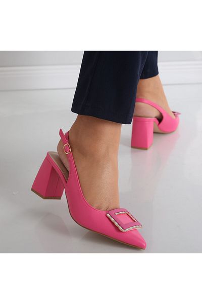MODA STİL Women's Fuchsia Heeled Shoes Made of Naja Ecological Leather, 39