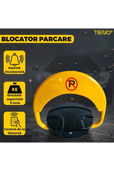 Teno Blocator Parcare Automat Teno®, greutate suportata 2 tone, alimentare pe baterii, negru/galben