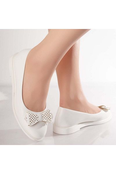 MODA STİL Women's White Ballerinas Made of Ecological Leather Zeca, 39