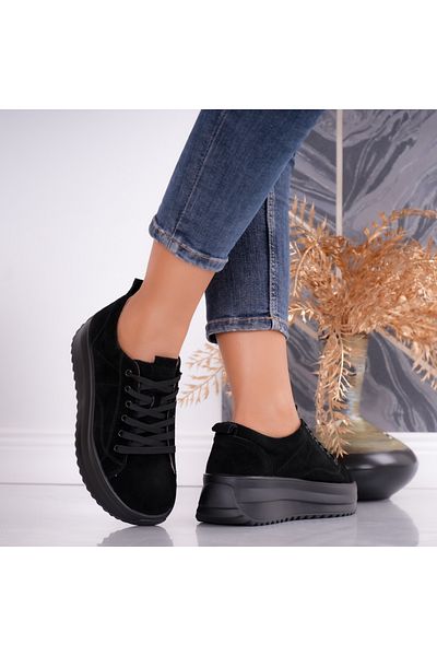 MODA STİL Women's casual shoes Black Genuine Suede Leather Shula, 40