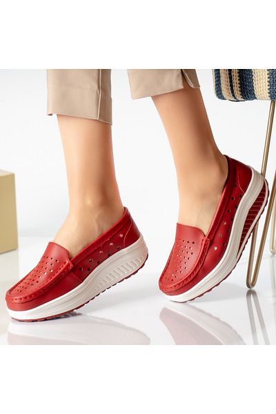 MODA STİL Women's casual red shoes, natural pearl leather, 39
