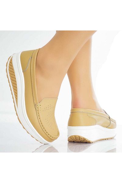 MODA STİL Women's casual shoes, beige, natural leather, nancy, 40