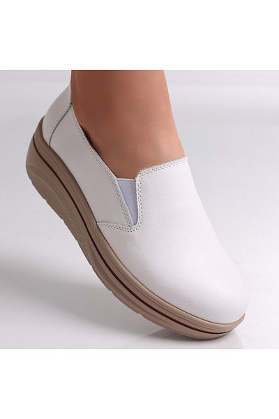 MODA STİL Women's White Platform Shoes Made of Genuine Leather Latifa, 36