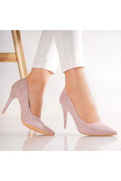 MODA STİL Women's Pink Heeled Shoes Made of Eco-Suede Leather Naya, 37